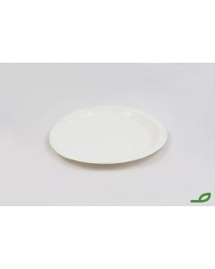 Plato desechable biodegradable de cartón para eventos sostenibles.