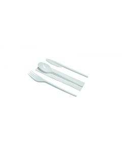 Pack Servilleta 30 2 capas, Cuchara Sopera, Tenedor y Cuchillo Plastico Blanco