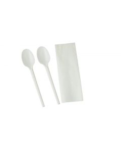 Pack Servilleta y Cucharas Soperas de Plástico Blanco