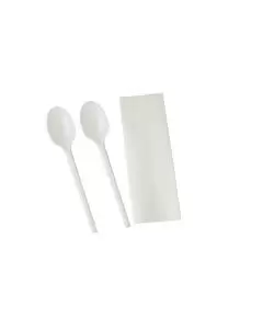 Pack Servilleta y Cucharas Soperas de Plástico Blanco