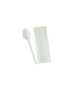 Pack de Servilleta y Cuchara Sopera Plástica Blanco para Servicios de Catering