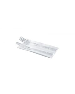 Pack Servilleta 30 2 capas, Cuchillo y Tenedor Plastico Transparente